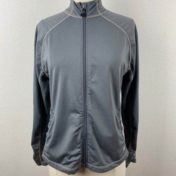 New Balance Gray Jersey Knit Track Jacket Zip Front Waffle Under-Sleeves Size SM - Picture 9 of 10